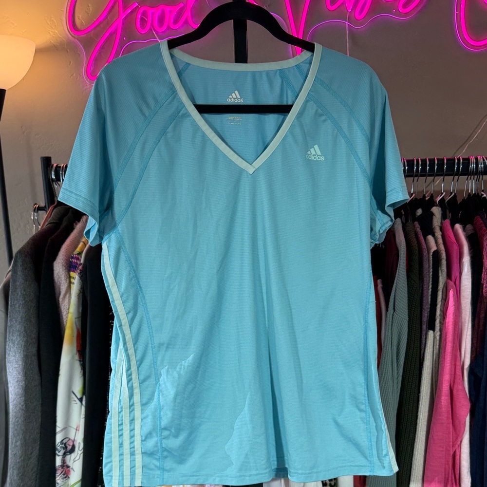 Adidas Women's Sky Blue V-Neck Tee